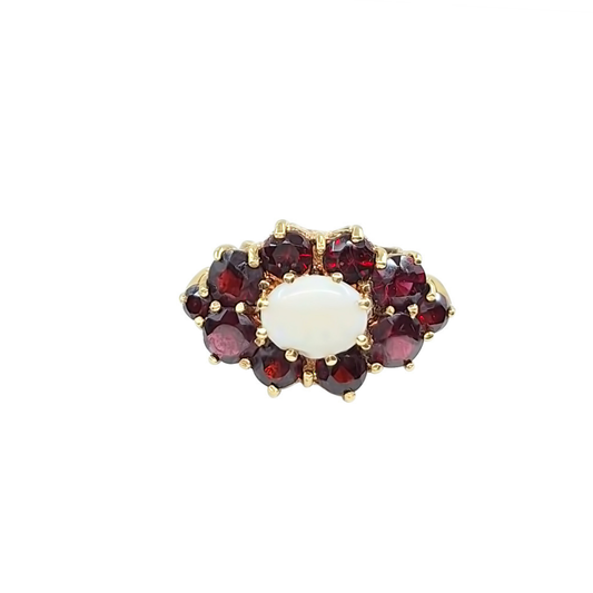 9ct Yellow Gold Opal & Garnet Cluster Ring
