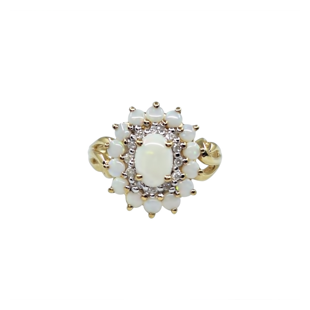9ct Yellow Gold Opal & Diamond Cluster Ring