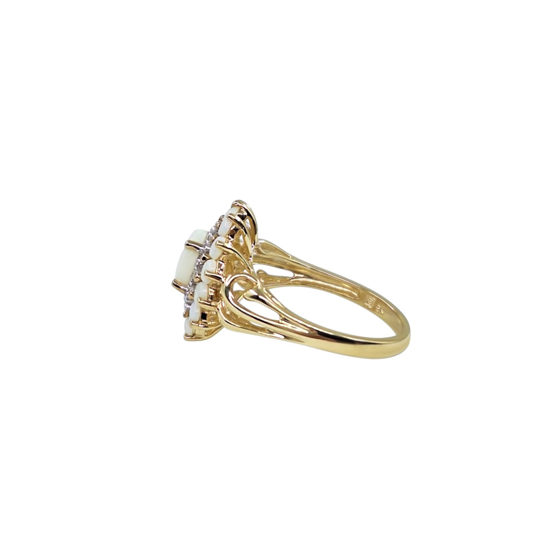 9ct Yellow Gold Opal & Diamond Cluster Ring
