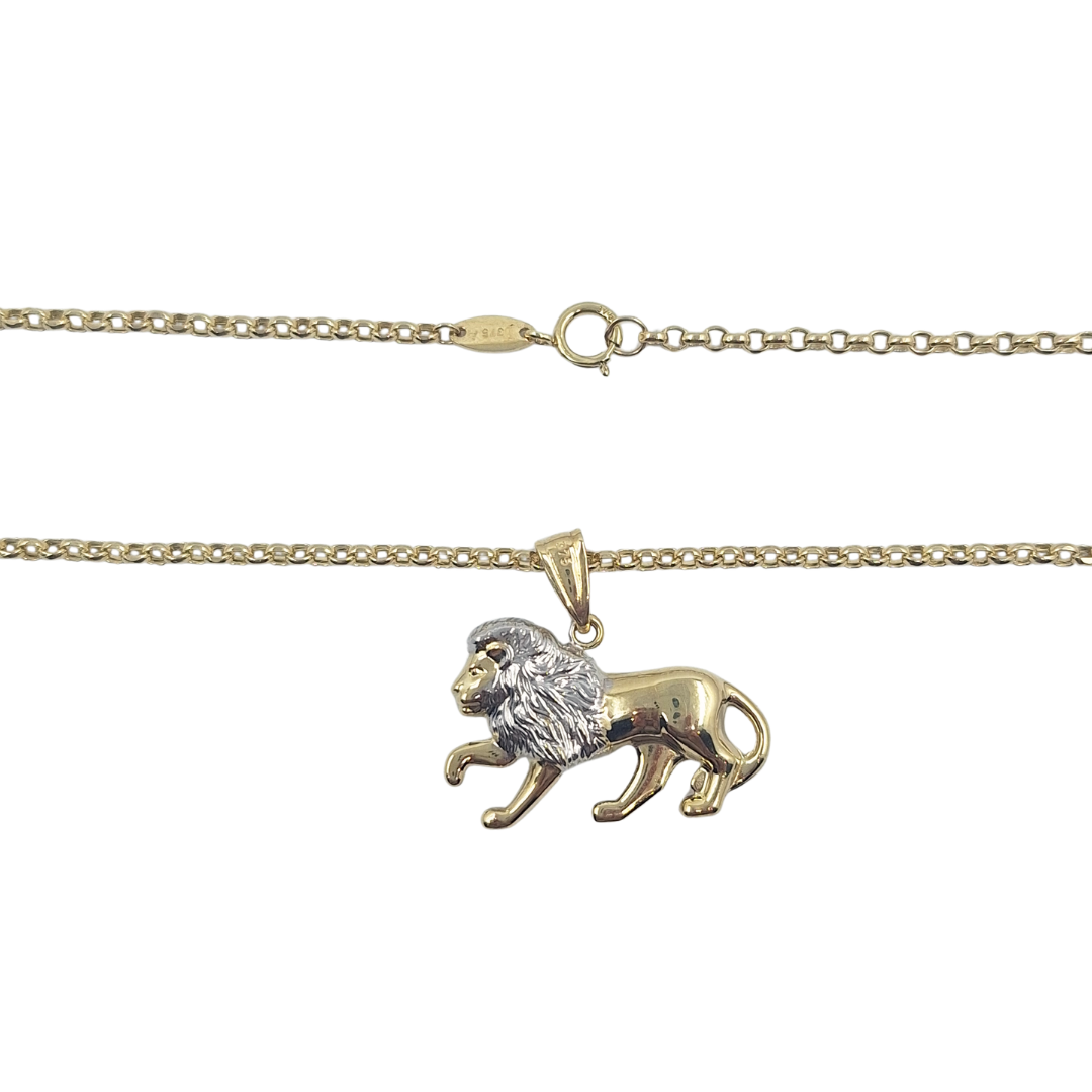9ct Yellow Gold Lion Pendant On 20" Belcher Chain