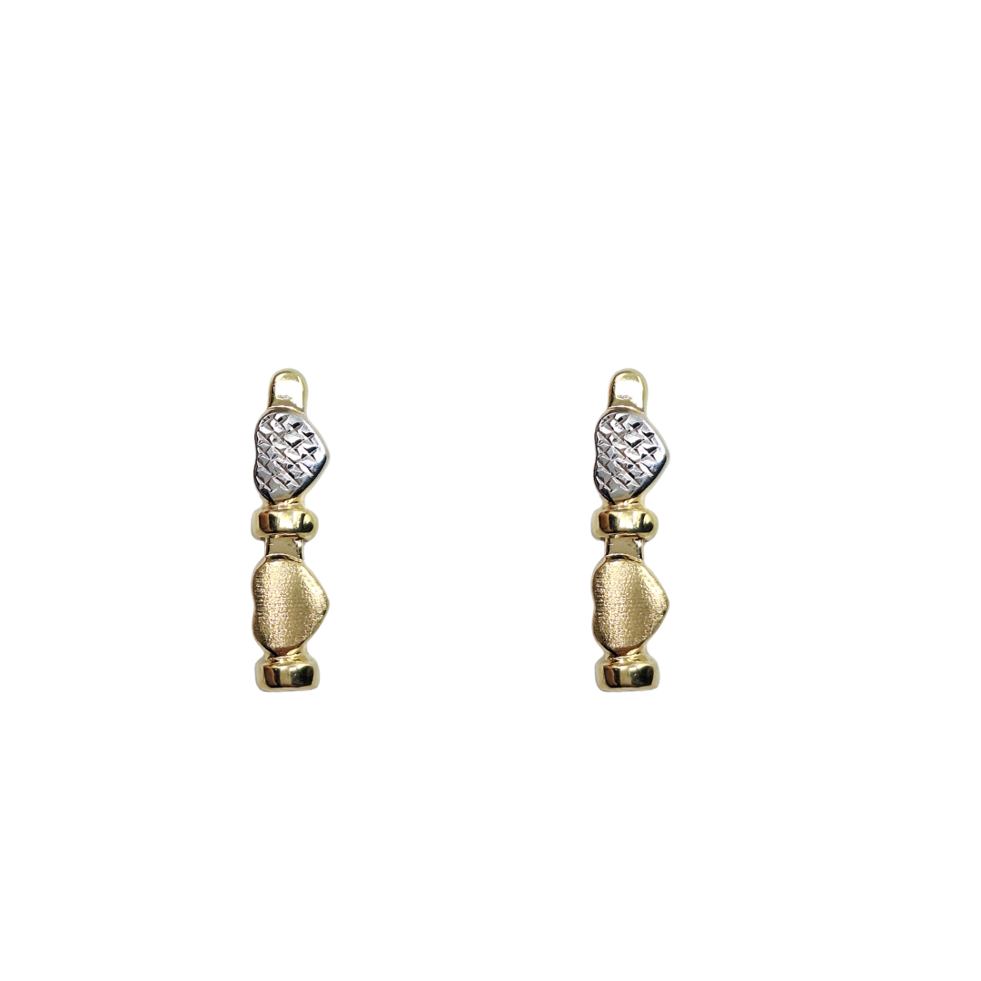 14ct 2 Colour Gold Hollow Heart Drop Earrings