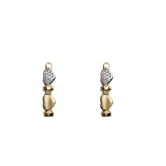 14ct 2 Colour Gold Hollow Heart Drop Earrings