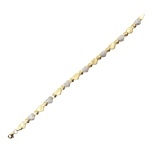 14ct 2 Colour Gold Hollow Heart Bracelet 7"