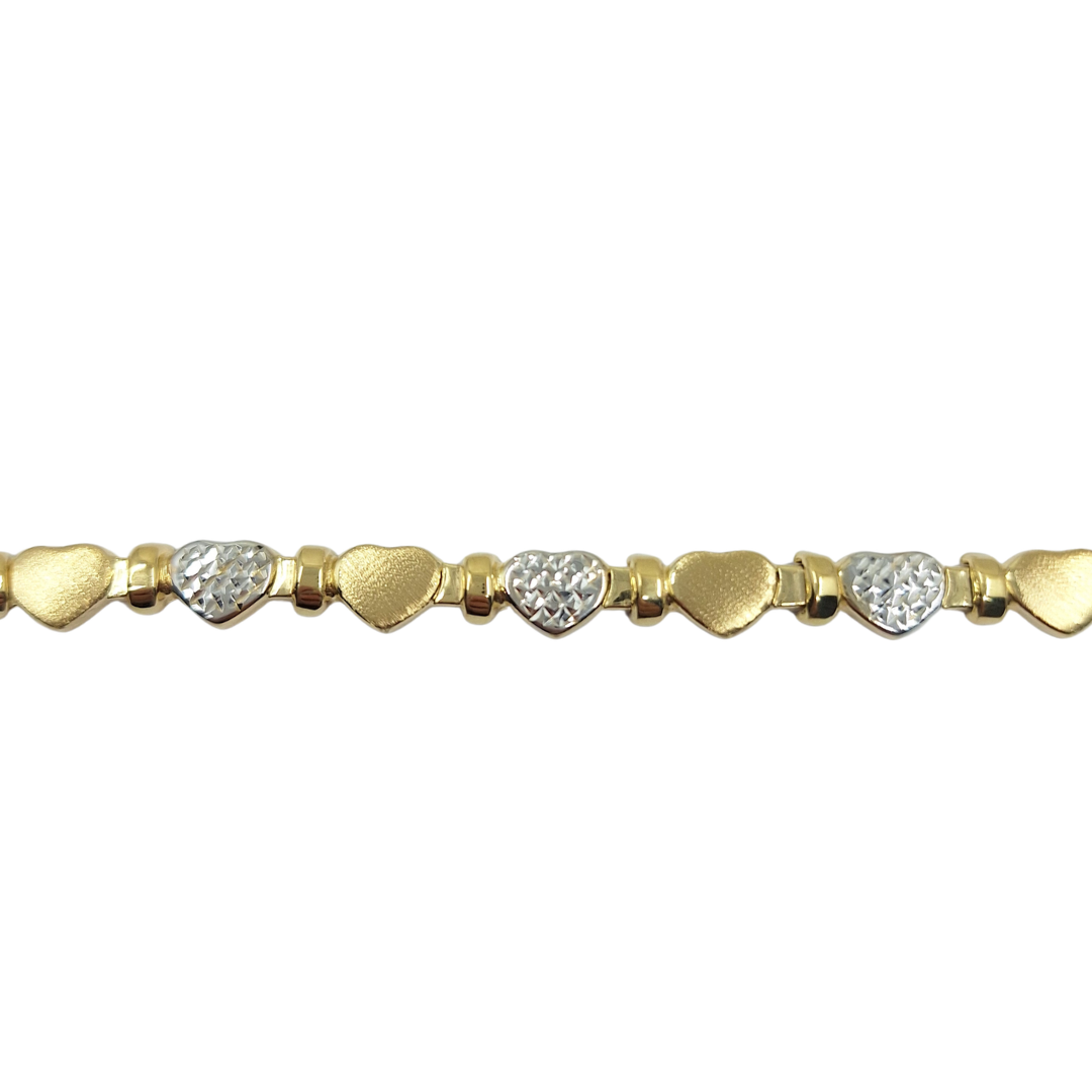 14ct 2 Colour Gold Hollow Heart Bracelet 7"