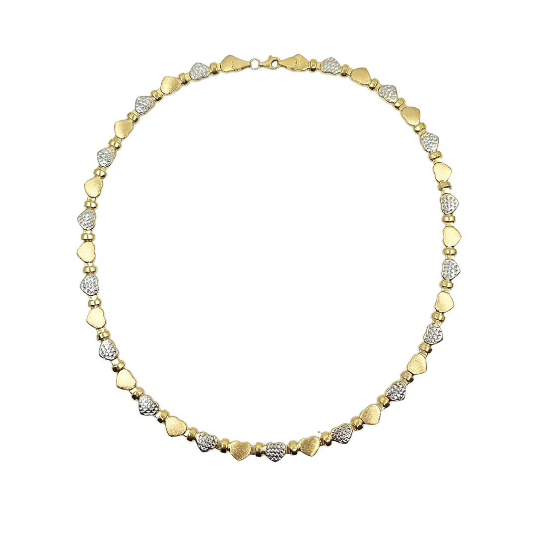14ct 2 Colour Gold Hollow Heart Necklace 17"