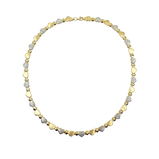 14ct 2 Colour Gold Hollow Heart Necklace 17"
