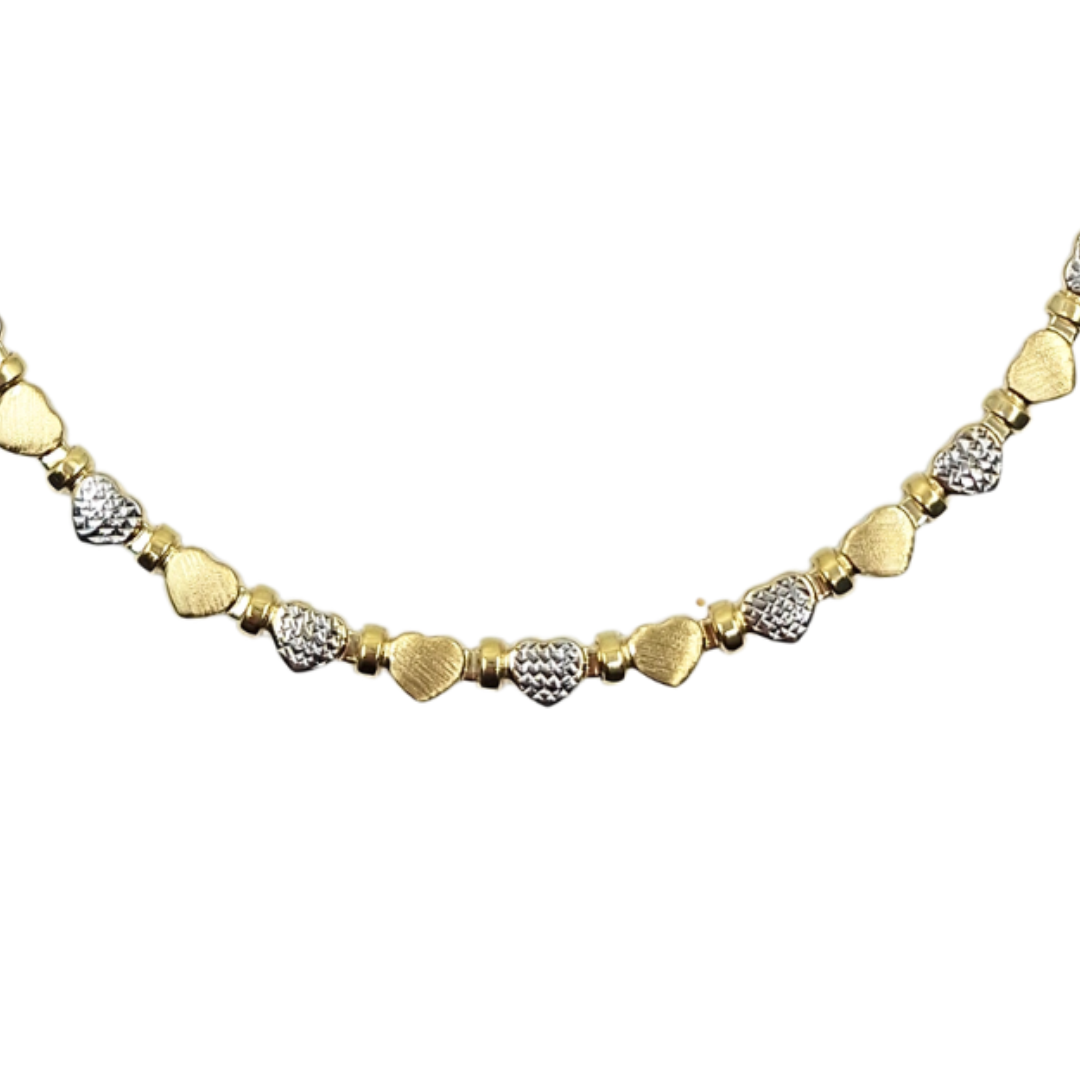 14ct 2 Colour Gold Hollow Heart Necklace 17"