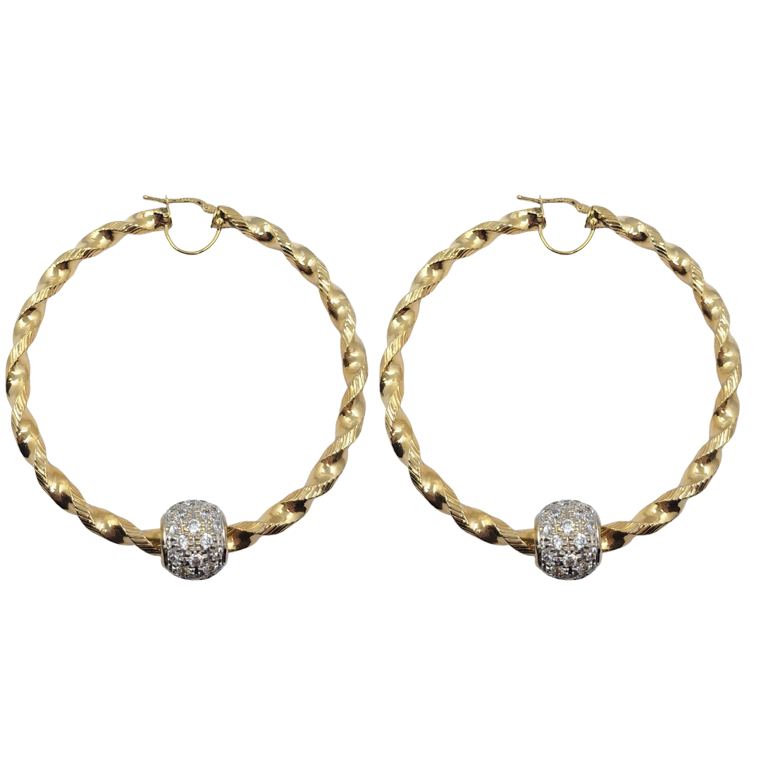 9ct Yellow Gold Twist CZ Ball Hoops