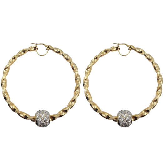 9ct Yellow Gold Twist CZ Ball Hoops