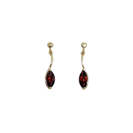 9ct Yellow Gold Garnet Drop Earrings