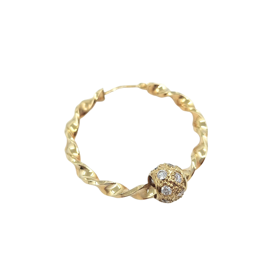 9ct Yellow Gold Twist CZ Ball Hoops