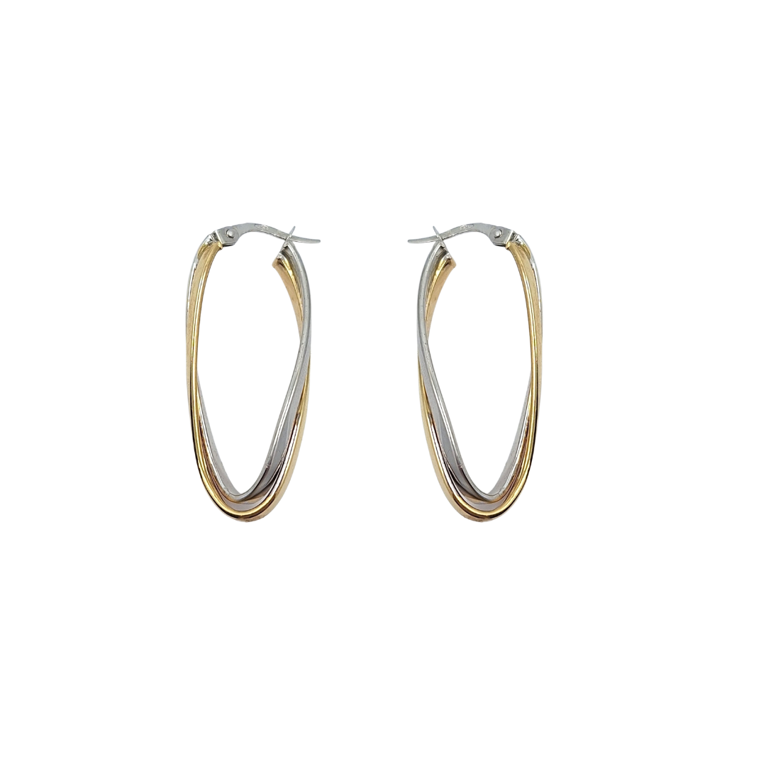 9ct Bi Colour Gold Twisted Hoop Earrings
