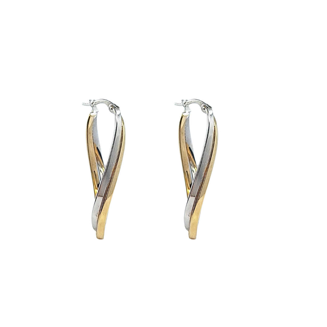 9ct Bi Colour Gold Twisted Hoop Earrings