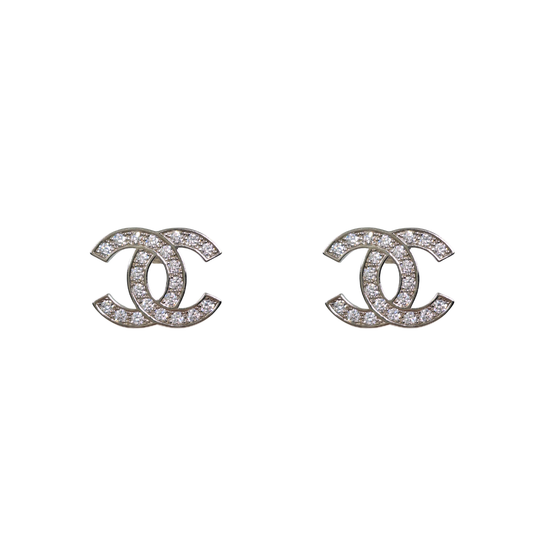 Silver Cubic Zirconia Chanel Style Stud Earrings