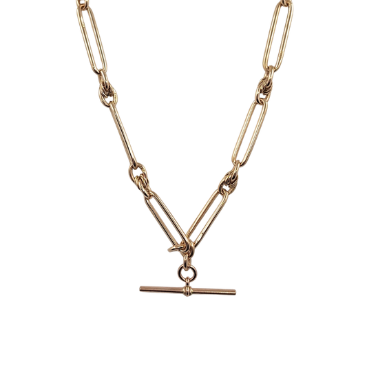 9ct Rose Gold Fancy Link Albert Chain With T Bar