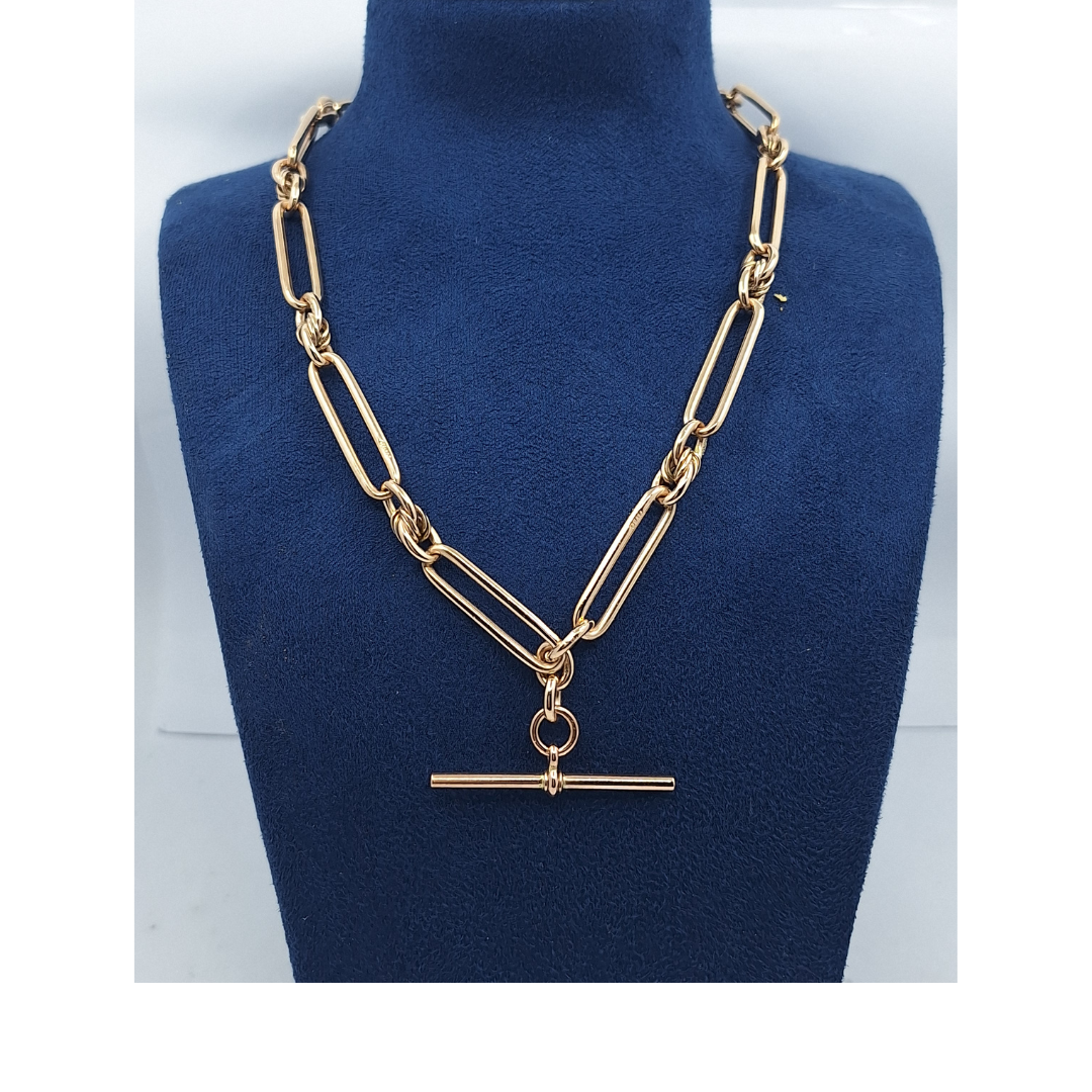 9ct Rose Gold Fancy Link Albert Chain With T Bar