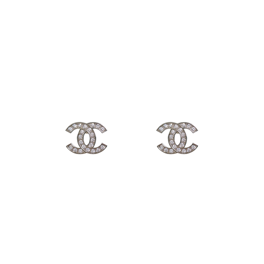 Silver Cubic Zirconia Chanel Style Stud Earrings
