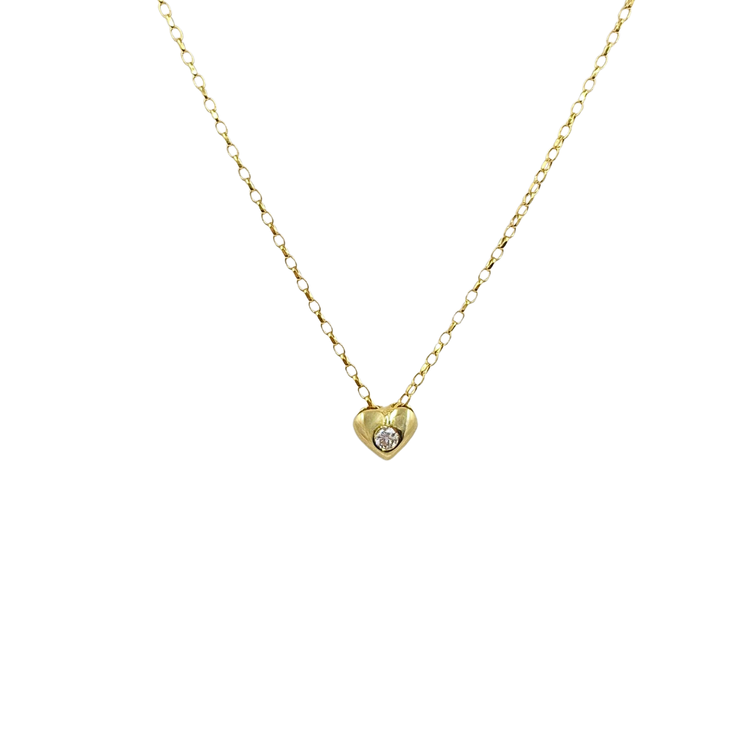 18ct Yellow Gold Diamond Set Heart Pendant & Chain 18"
