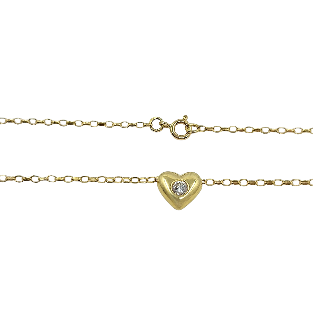 18ct Yellow Gold Diamond Set Heart Pendant & Chain 18"