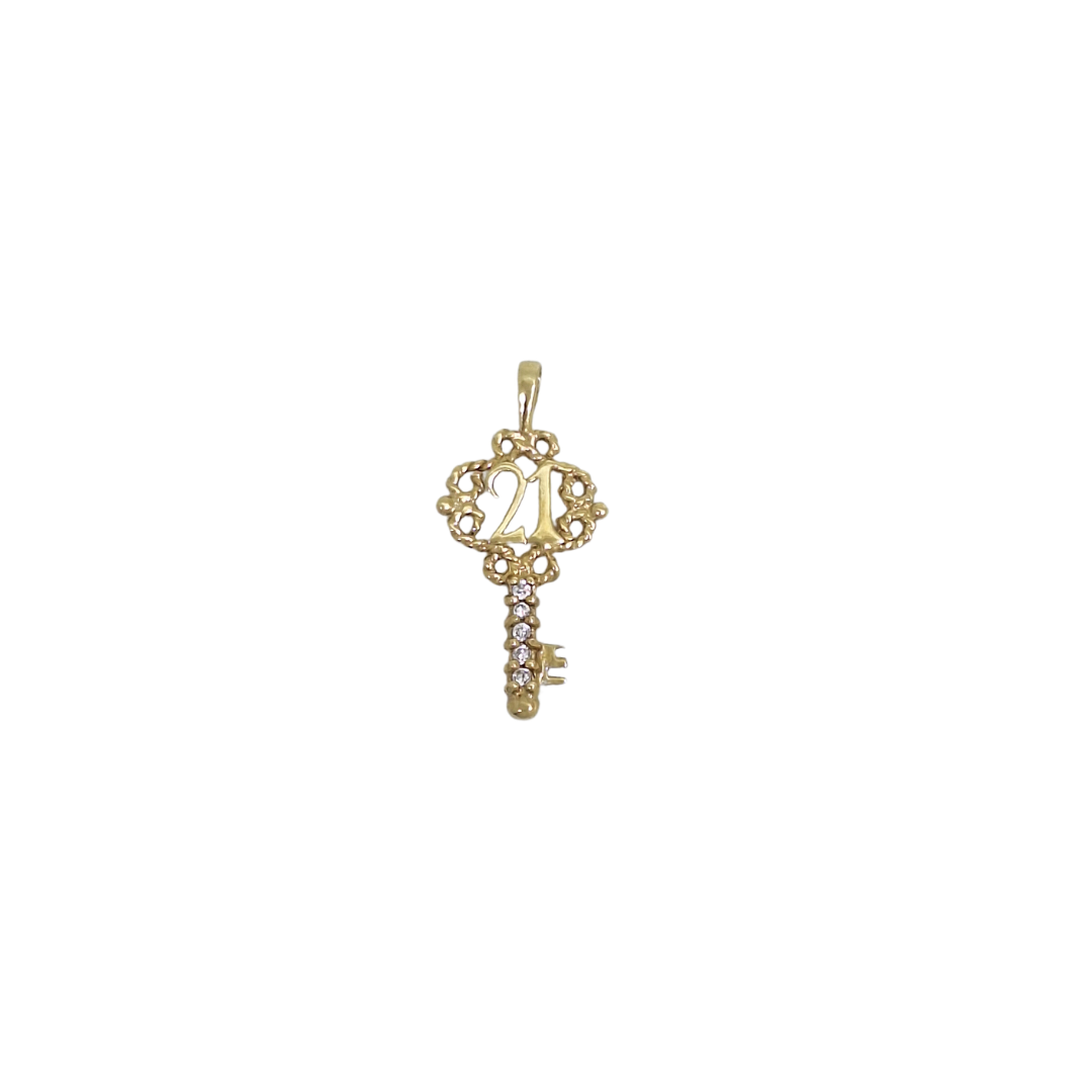 9ct Yellow Gold 21 CZ Key Charm