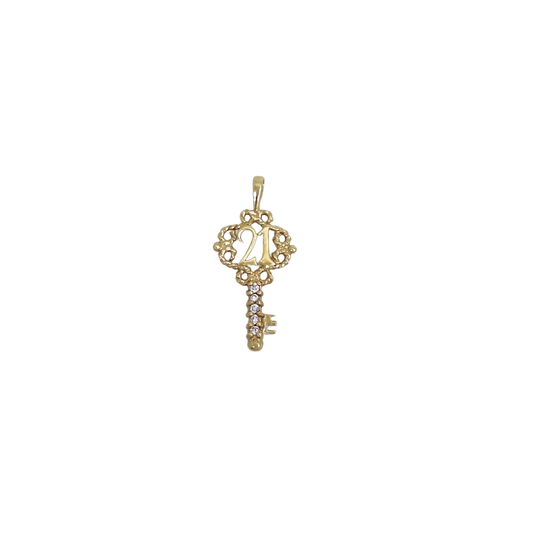 9ct Yellow Gold 21 CZ Key Charm