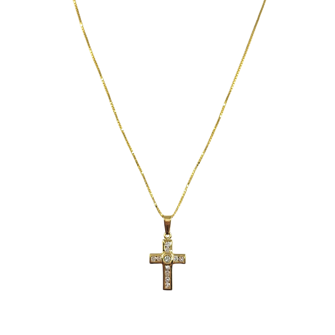 18ct Yellow Gold Diamond Set Cross & Chain 18"