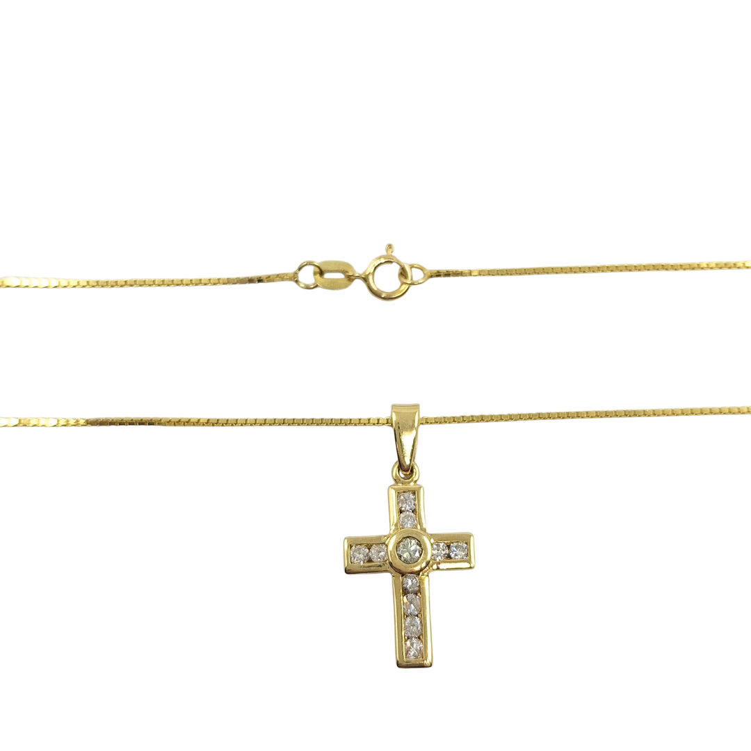18ct Yellow Gold Diamond Set Cross & Chain 18"