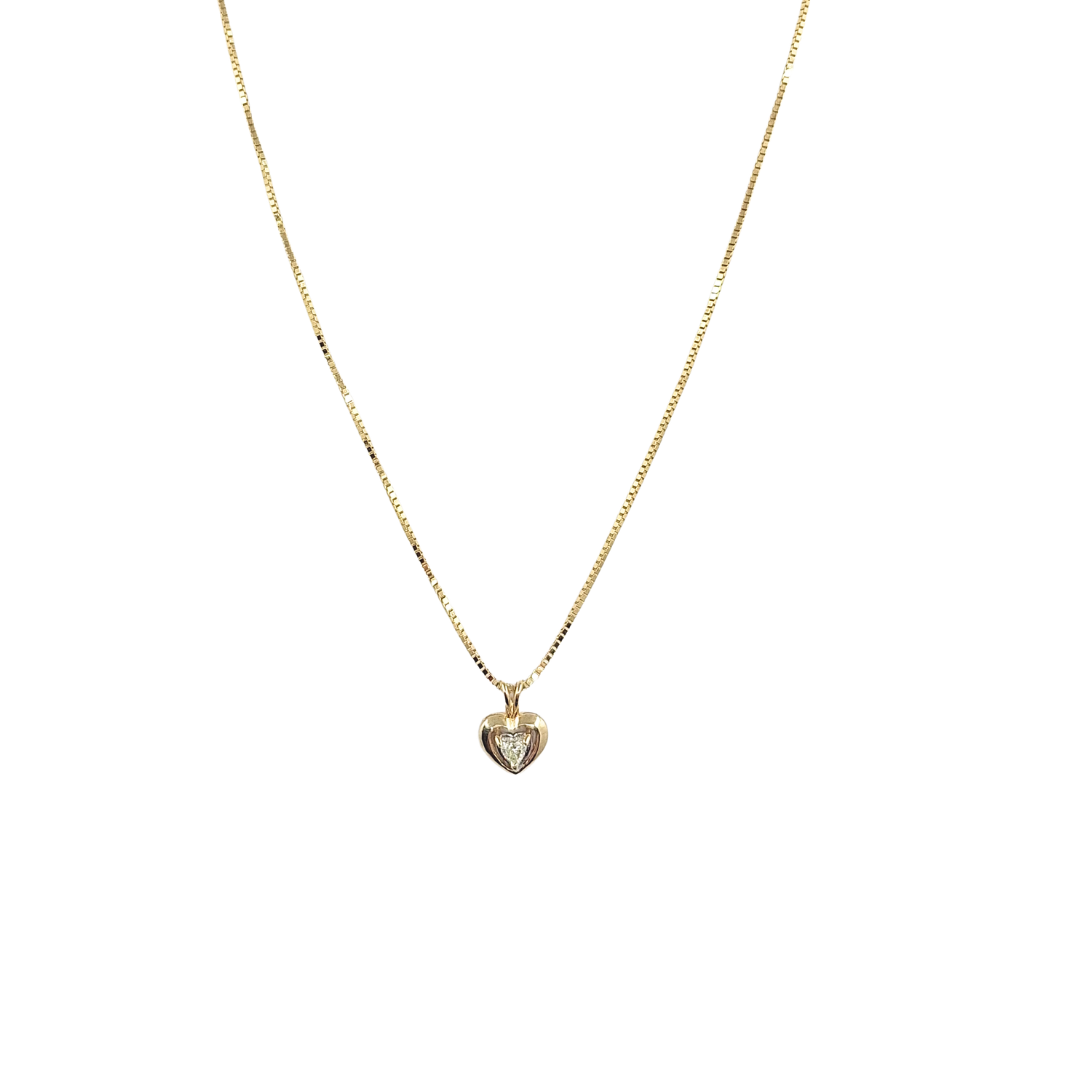 9ct Yellow Gold Diamond Set Heart Pendant & Chain 18"