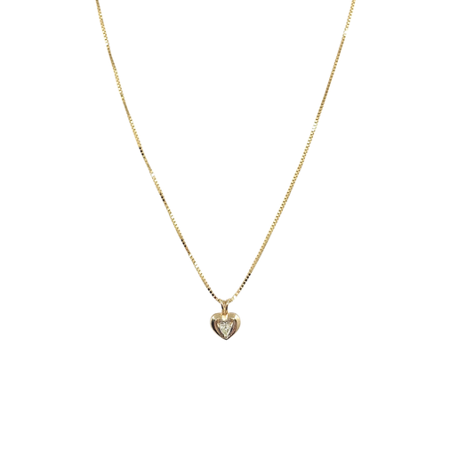 9ct Yellow Gold Diamond Set Heart Pendant & Chain 18"