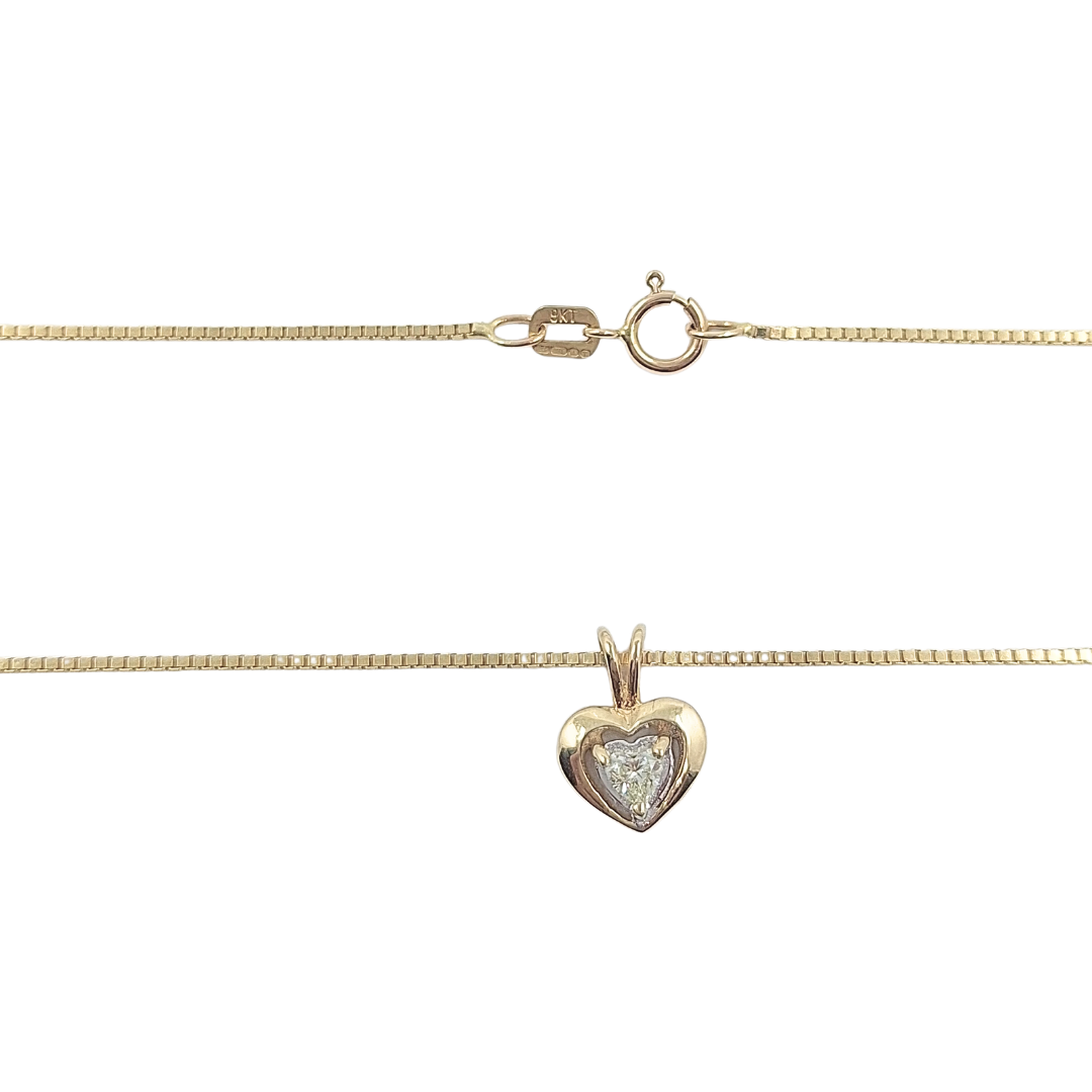 9ct Yellow Gold Diamond Set Heart Pendant & Chain 18"