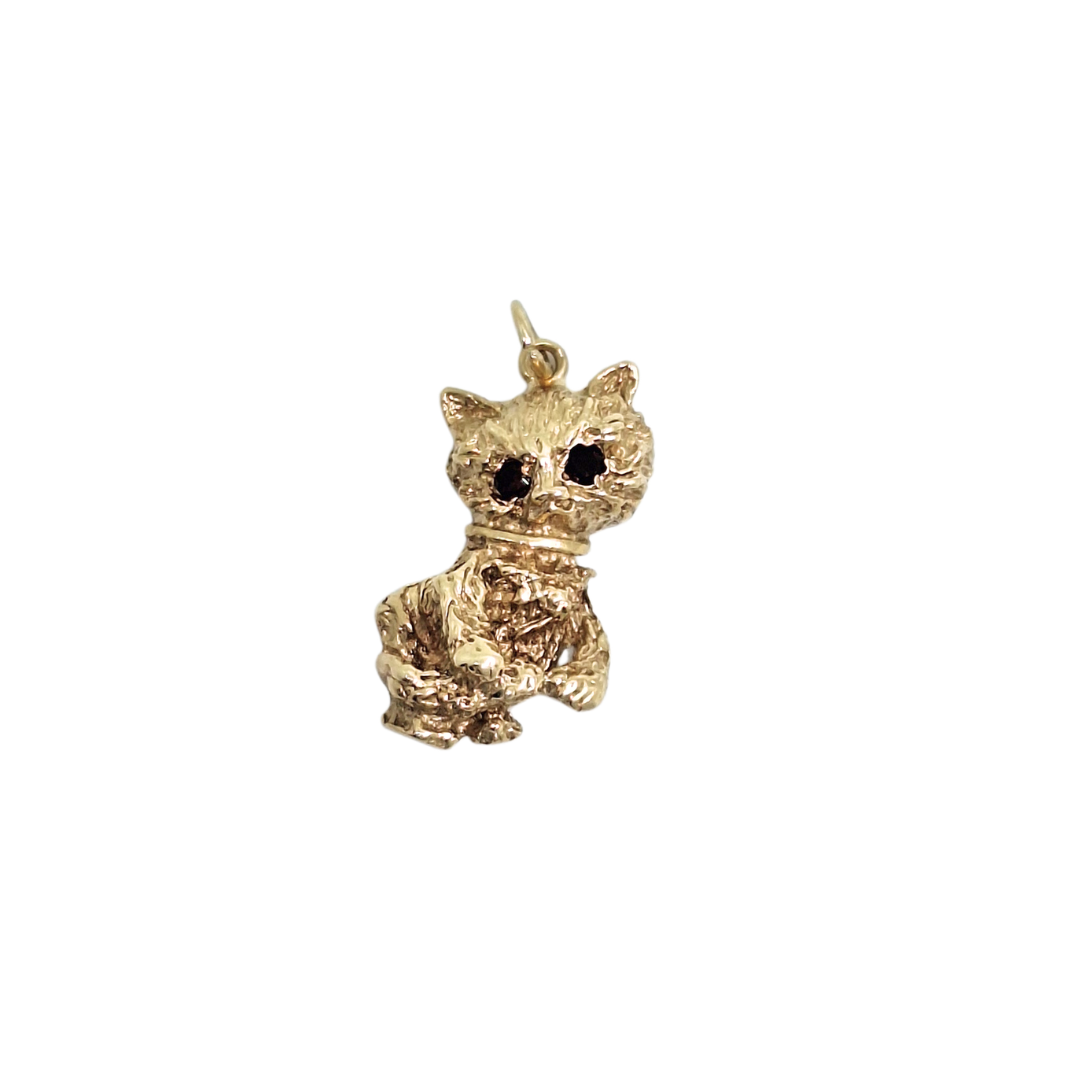 9ct Yellow Gold Garnet Cat Charm