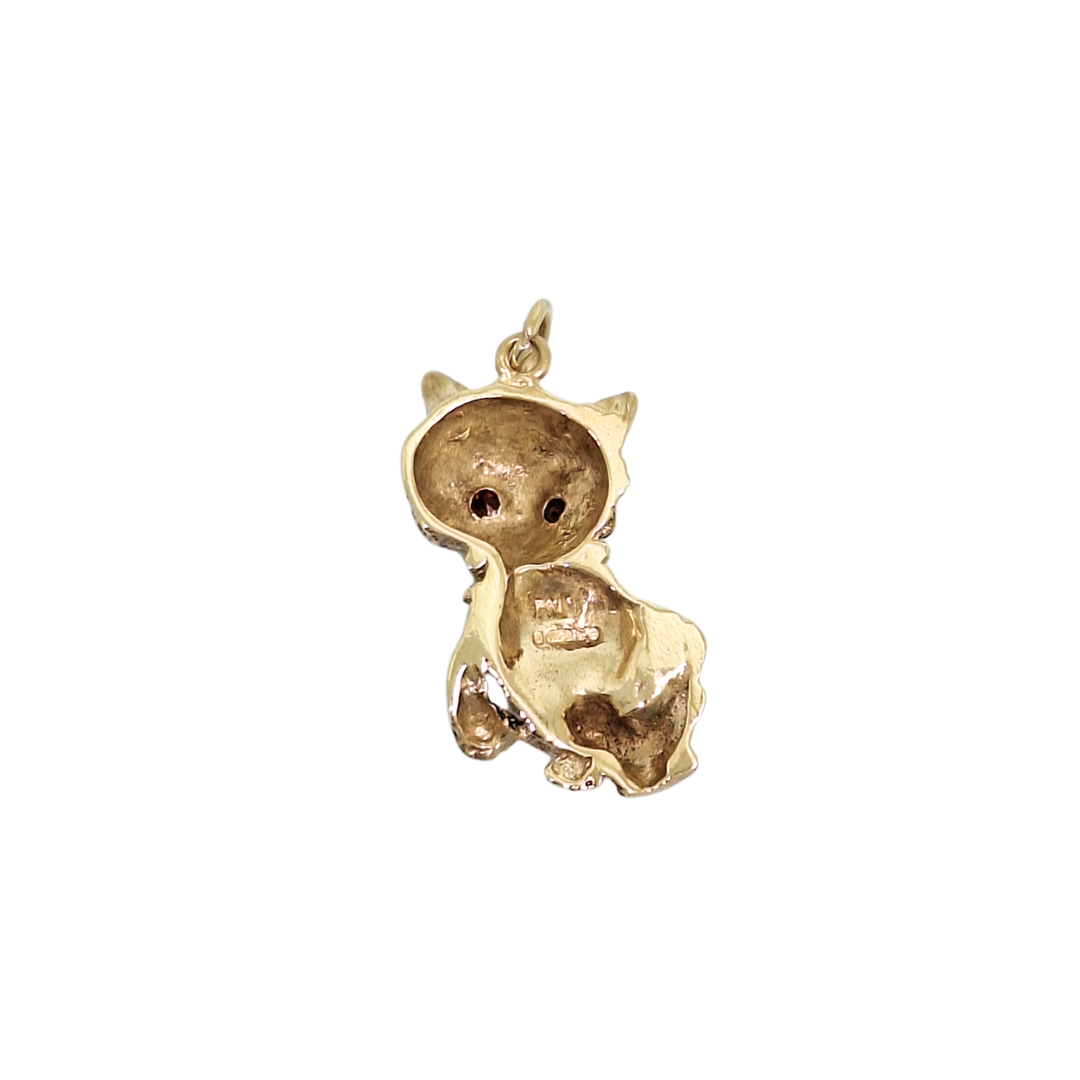 9ct Yellow Gold Garnet Cat Charm
