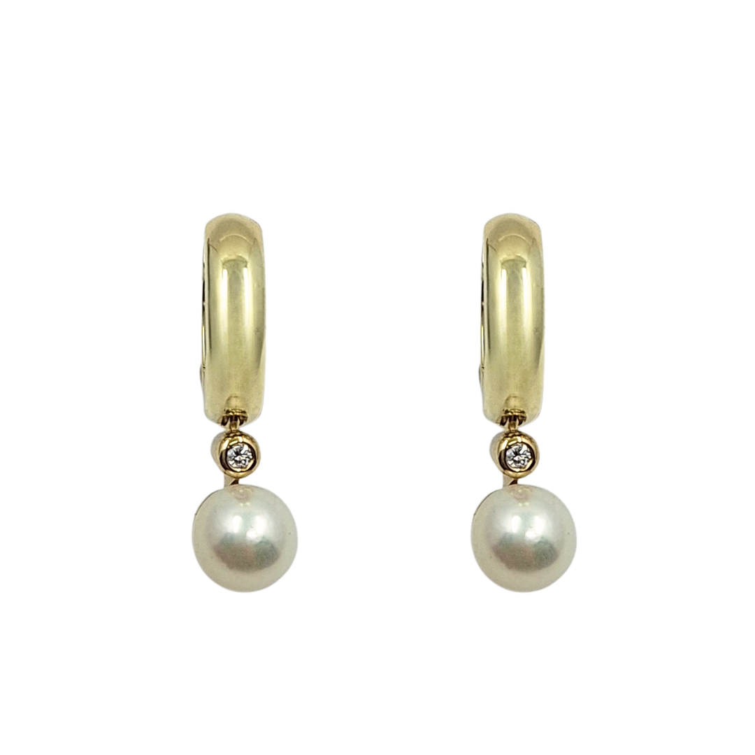 9ct Yellow Gold Pearl & Diamond Earrings