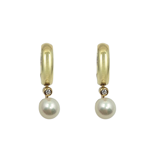 9ct Yellow Gold Pearl & Diamond Earrings