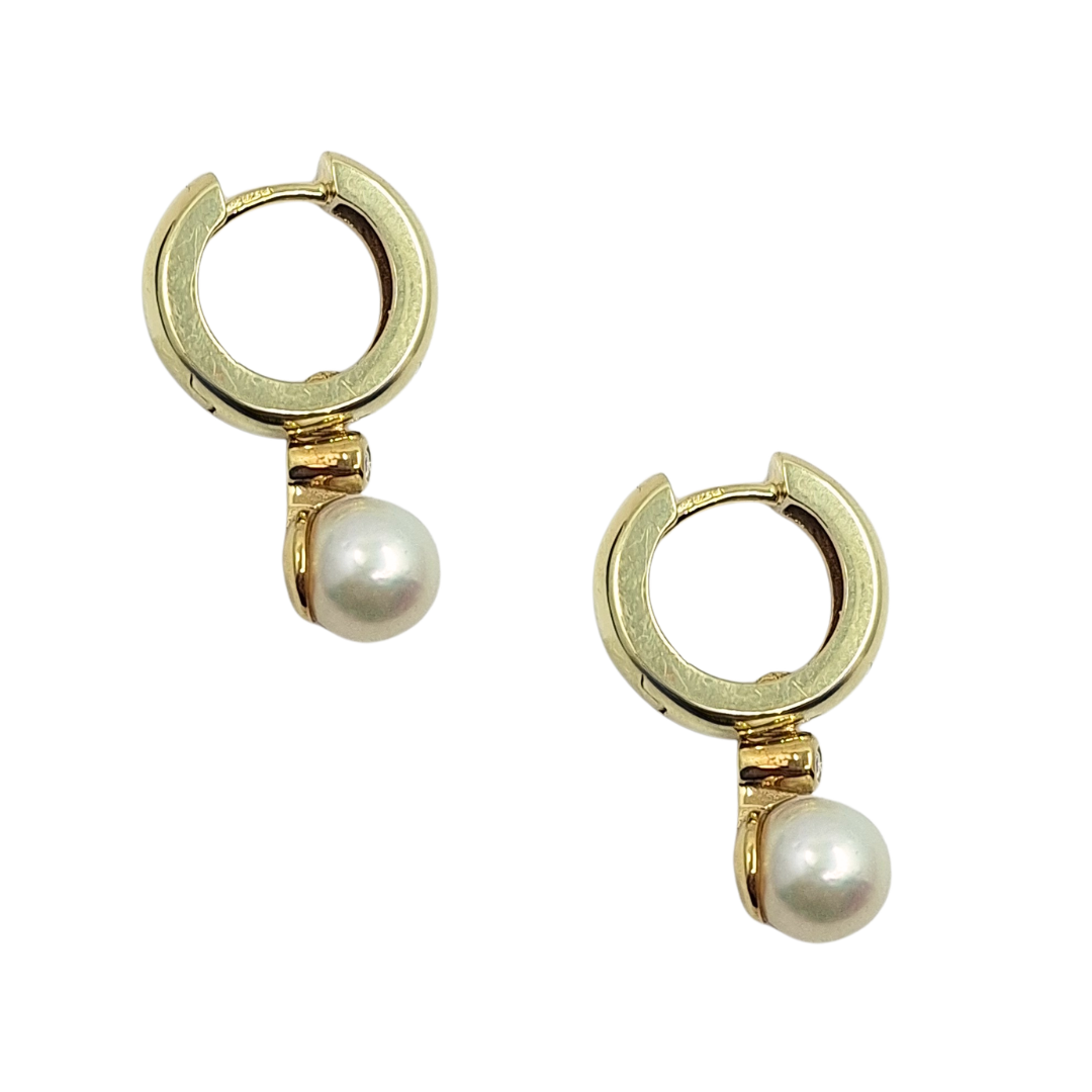 9ct Yellow Gold Pearl & Diamond Earrings