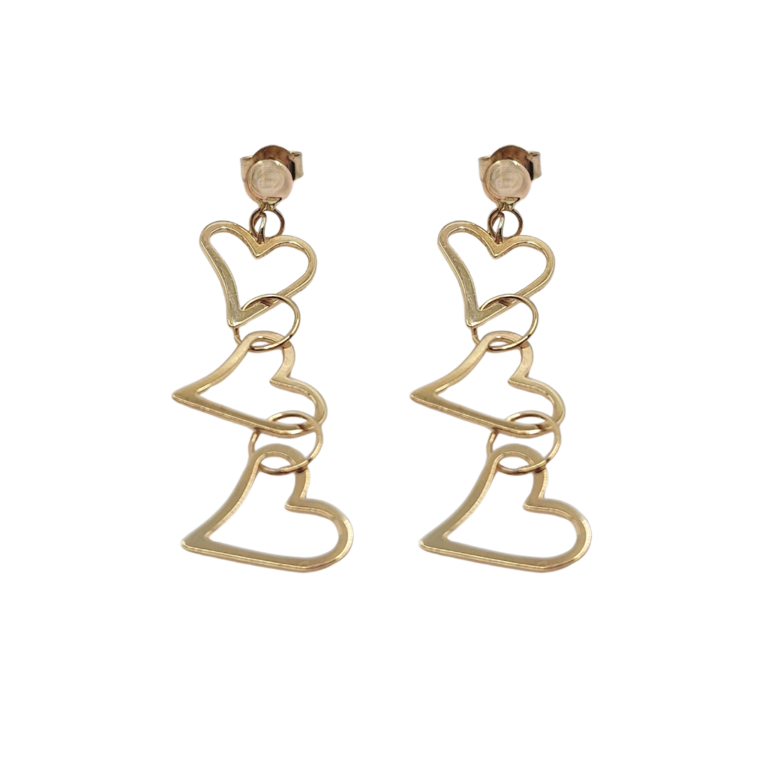 9ct Yellow Gold Heart Drop Earrings