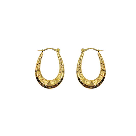 9ct Yellow Gold Patterned Oval Creole Earrings