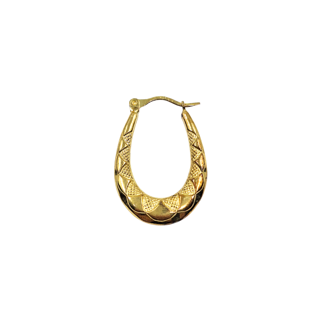 9ct Yellow Gold Patterned Oval Creole Earrings