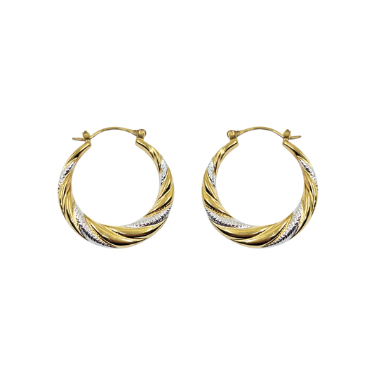 9ct 2 Colour Gold Patterned Creole Earrings