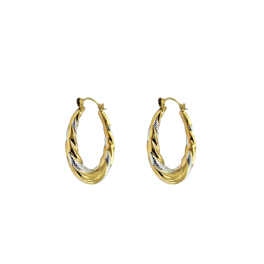 9ct 2 Colour Gold Patterned Creole Earrings