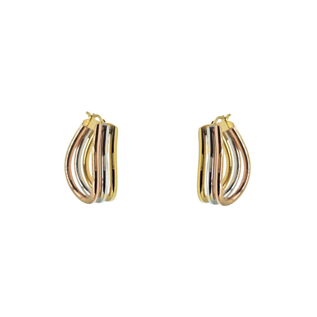 9ct 3 Colour Gold Lined Creole Earrings
