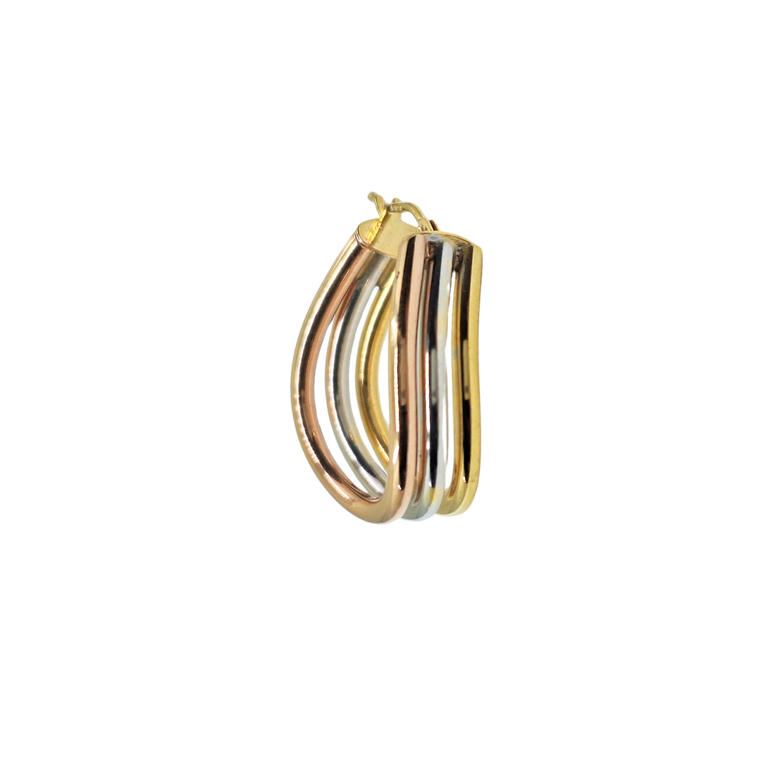 9ct 3 Colour Gold Lined Creole Earrings