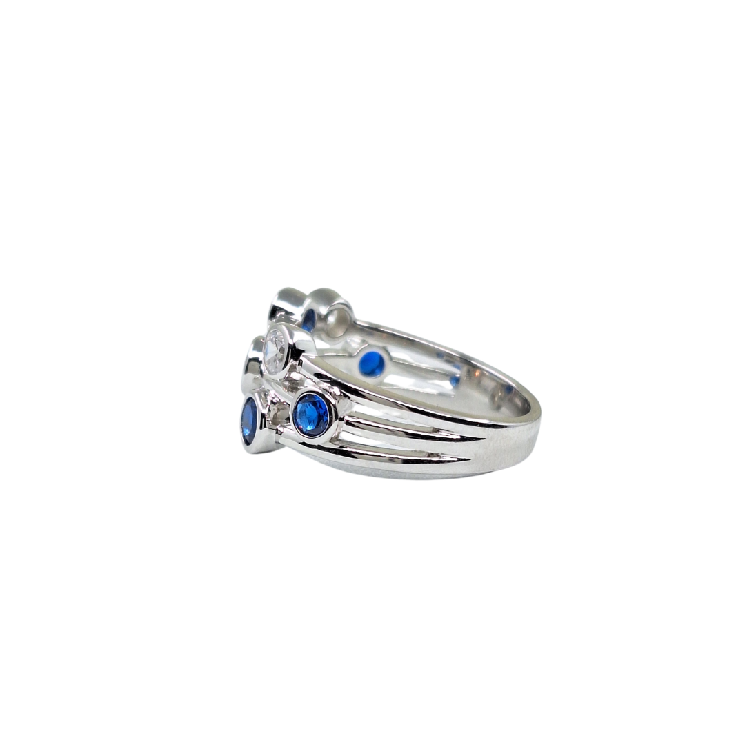 Silver Blue & White Cubic Zirconia Bezel Set Band Ring