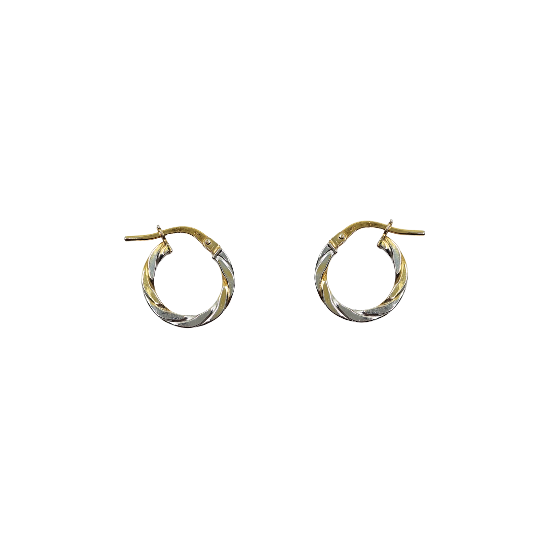 9ct 2 Colour Gold Small Twist Creole Earrings