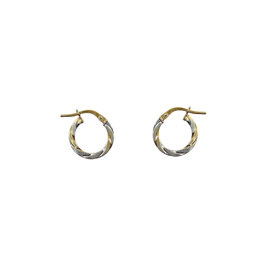 9ct 2 Colour Gold Small Twist Creole Earrings