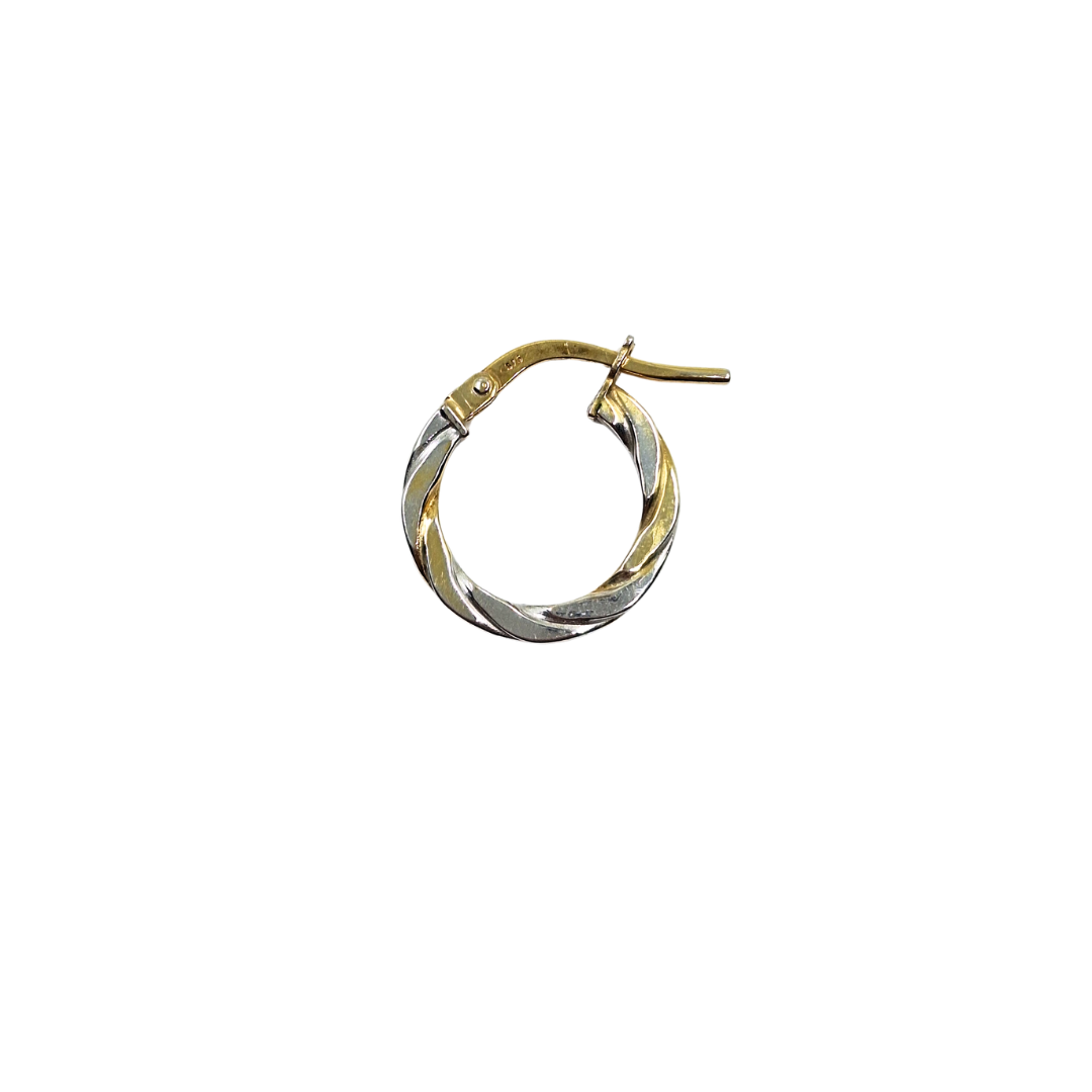 9ct 2 Colour Gold Small Twist Creole Earrings