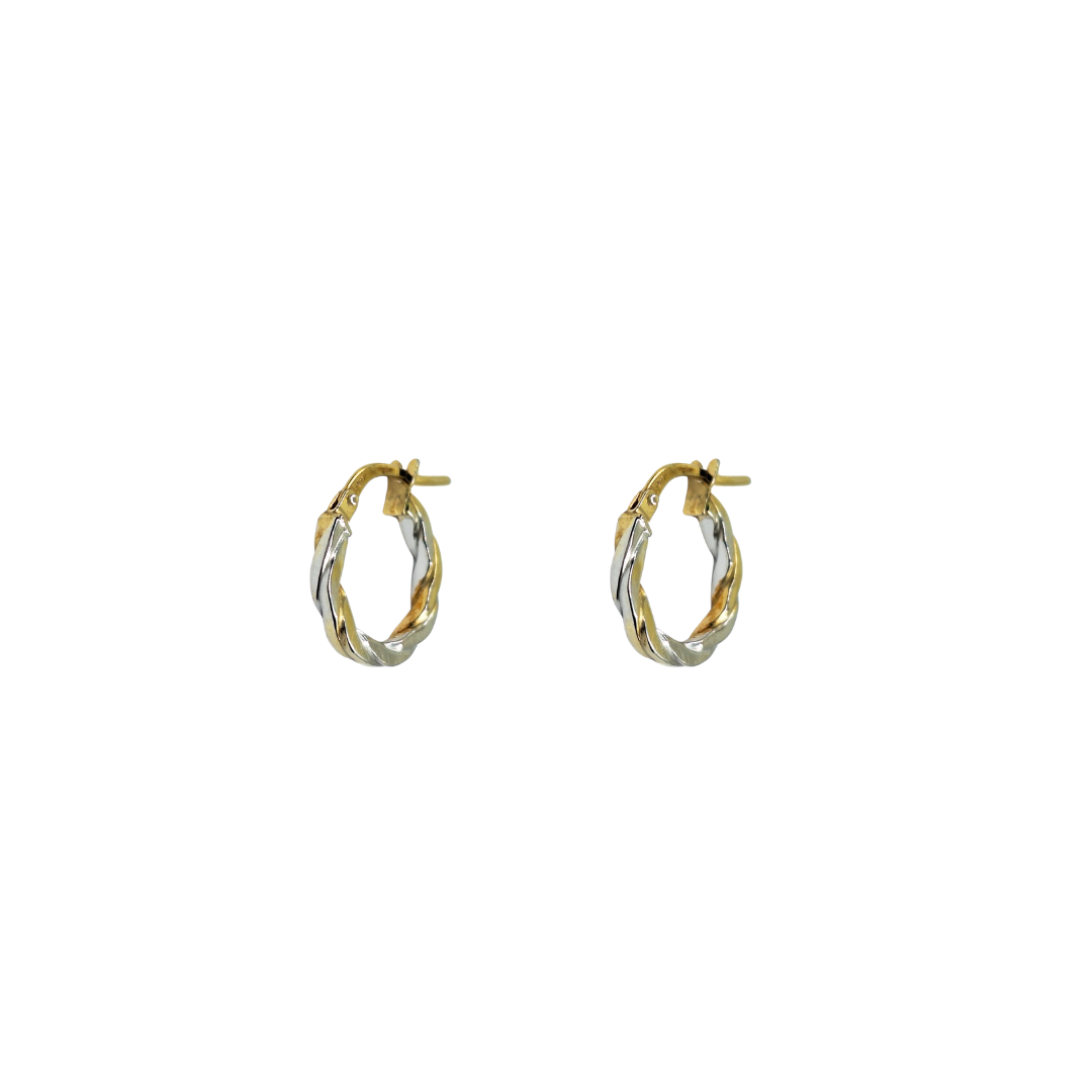 9ct 2 Colour Gold Small Twist Creole Earrings