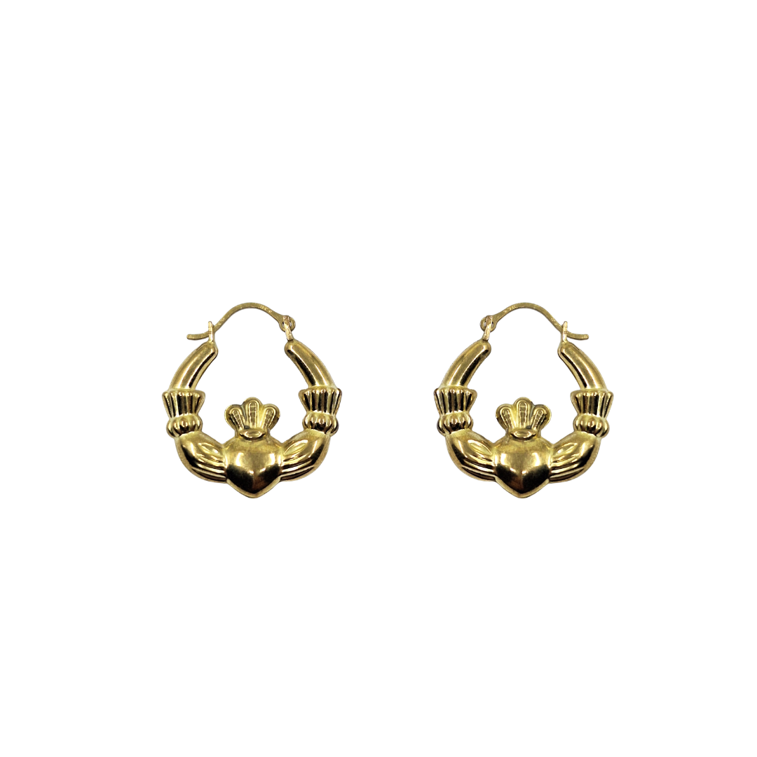 9ct Yellow Gold Claddagh Creole Earrings