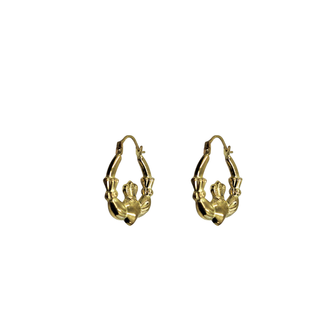 9ct Yellow Gold Claddagh Creole Earrings