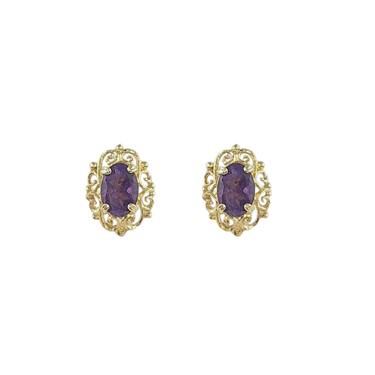 9ct Yellow Gold Amethyst Stud Earrings